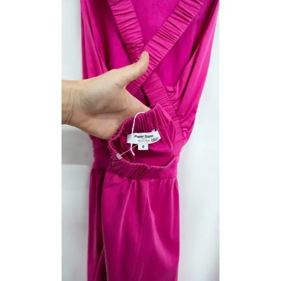 Peter Som Hot Pink Tiered Barbiecore Cross Back Semi Formal Summer Midi Dress 6 - Picture 9 of 15